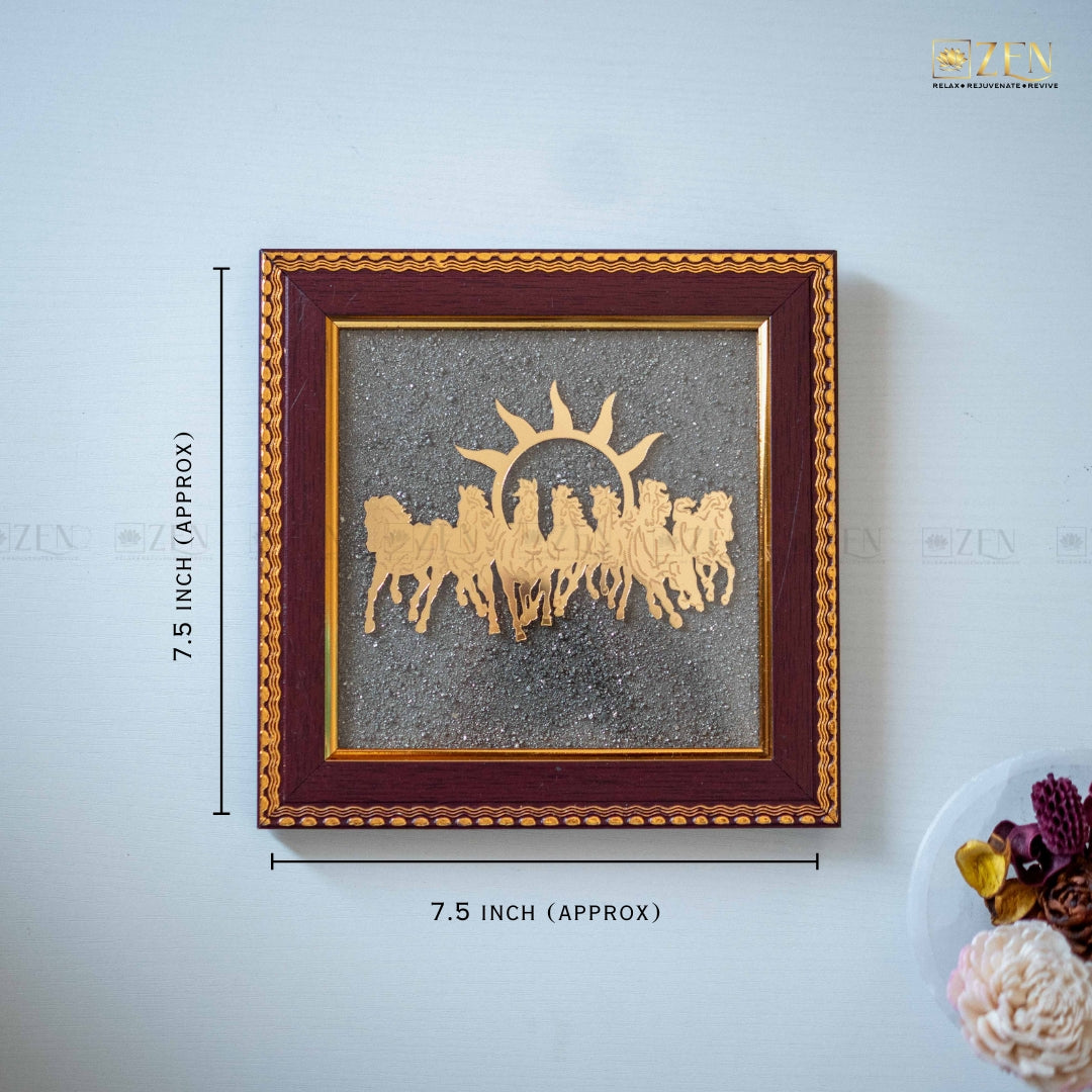 Decorative Pyrite Frame with Seven Galloping Horses for Wealth, Power, and Positive Energy