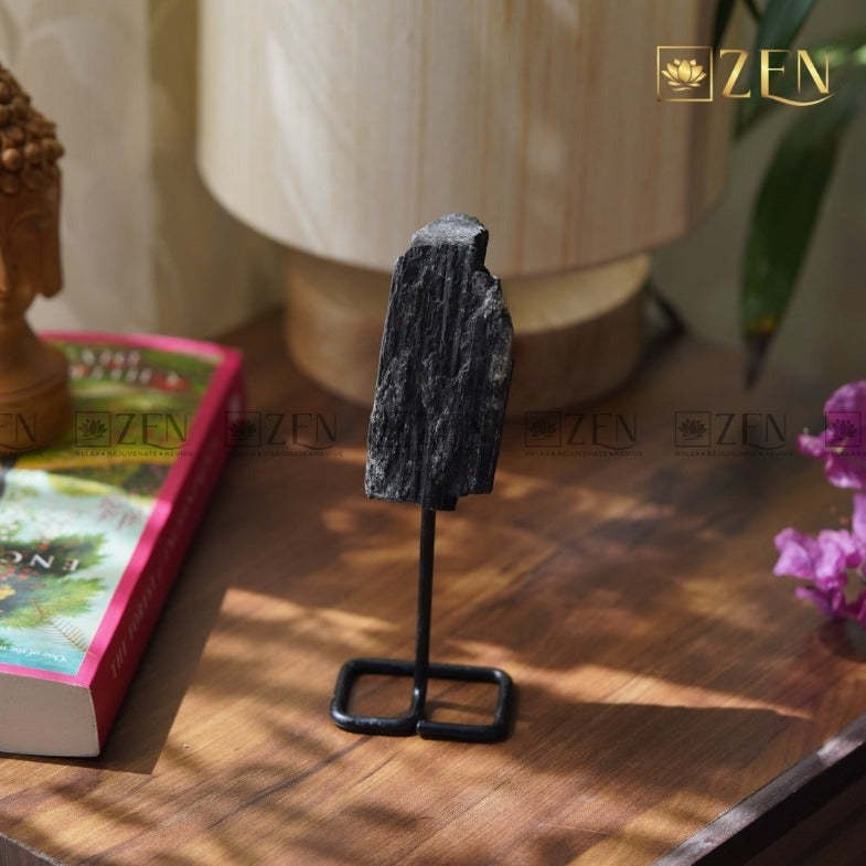 Raw Black Tourmaline On Metal Stand | The zen crystals