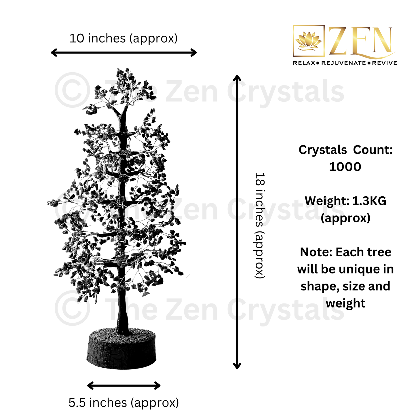 7 Chakra Good Luck Crystal Tree - 1000 Chips | Wood Base | For Overall Well Being | The Zen Crystals The Zen Crystals