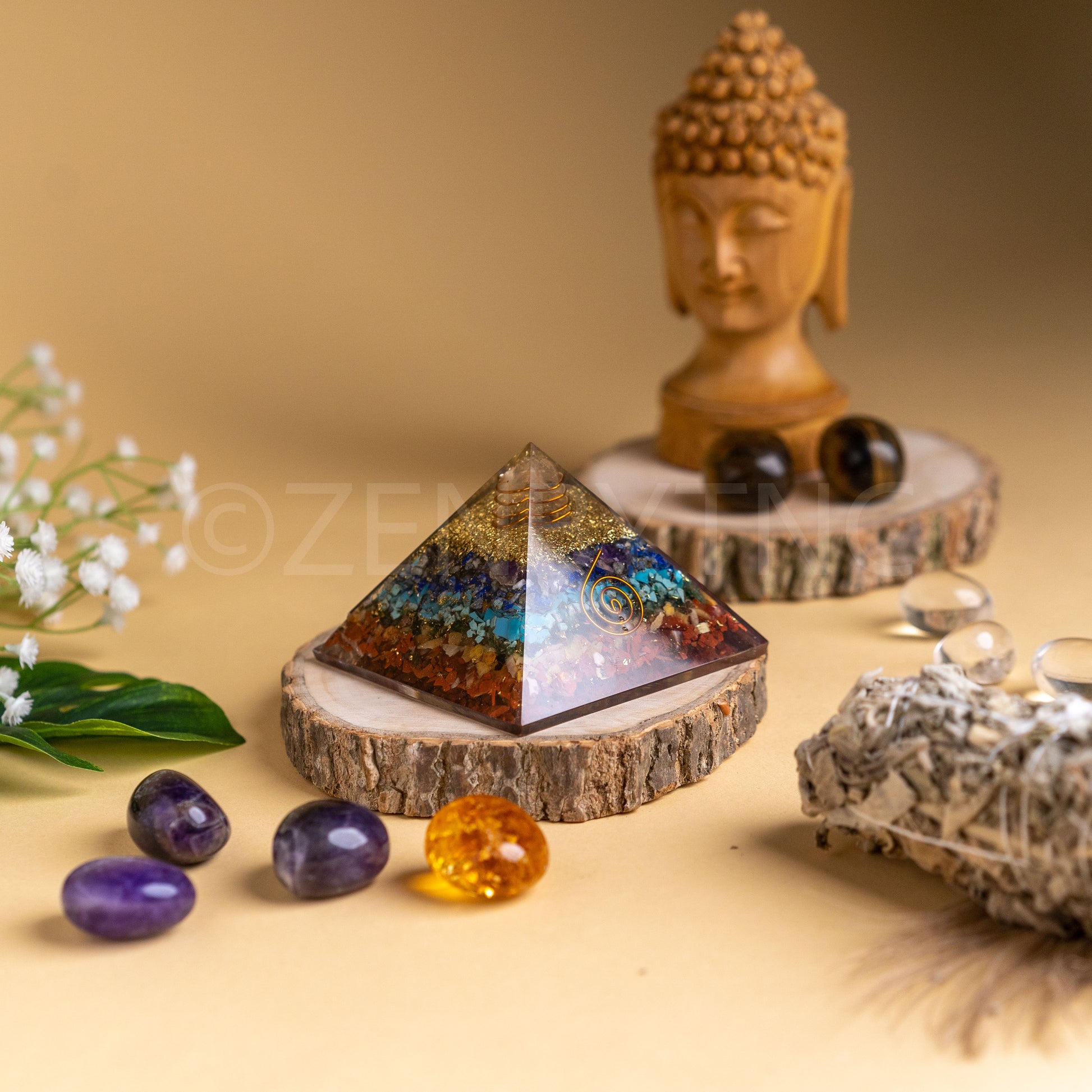 Zen Seven Chakra Orgonite Pyramid For Overall Wellbeing The Zen Crystals