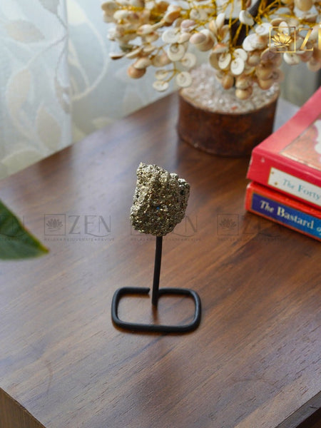 Raw Pyrite Cluster on Metal Stand | The Zen Crystals