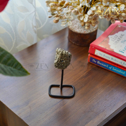 Raw Pyrite Cluster on Metal Stand | The Zen Crystals