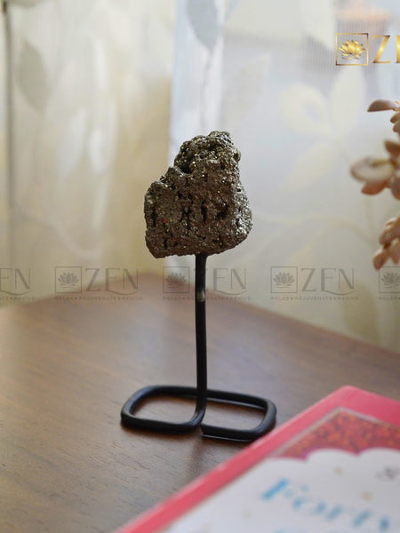 Raw Pyrite Cluster with Metal Stand | The Zen Crystals