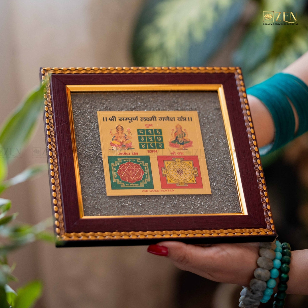 Divine Shri Yantra and Ganesh Yantra Combination on Pyrite Background by The Zen Crystals