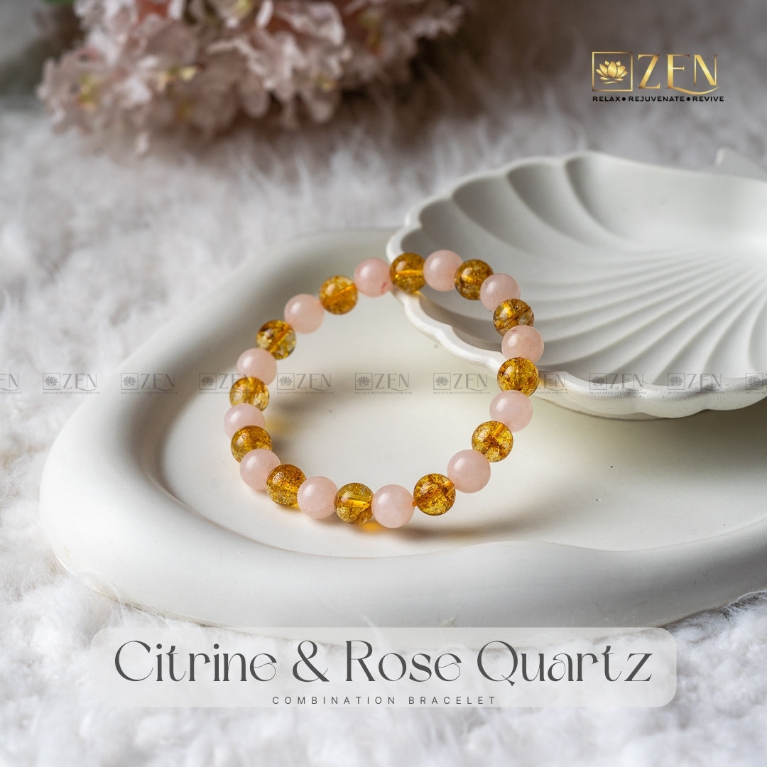 Citrine & Rose Quartz Combination Bracelet | The Zen Crystals