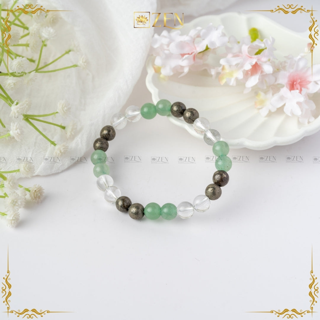 Bracelet for Good Luck: Clear Quartz, Pyrite, Green Aventurine