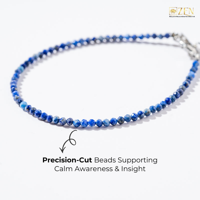 Faceted lapis lazuli beads in the Lapis Lazuli Anklet, known for clarity, wisdom, and balanced energy.