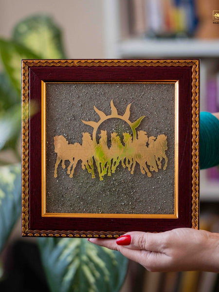 Seven Horses Vastu Frame Crafted on Pyrite Stone for Energy, Growth, and Abundance