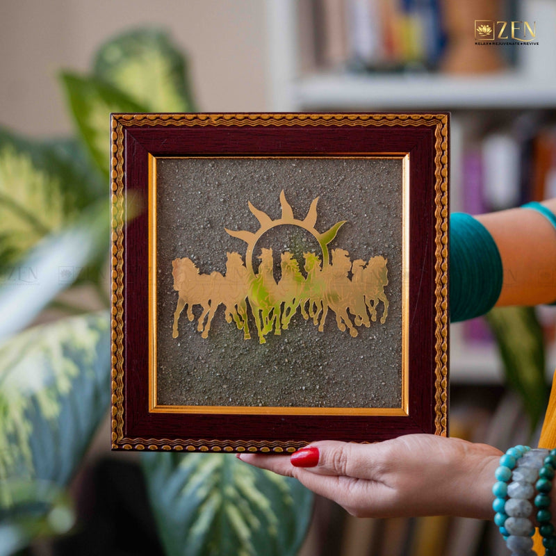 Seven Horses Vastu Frame Crafted on Pyrite Stone for Energy, Growth, and Abundance