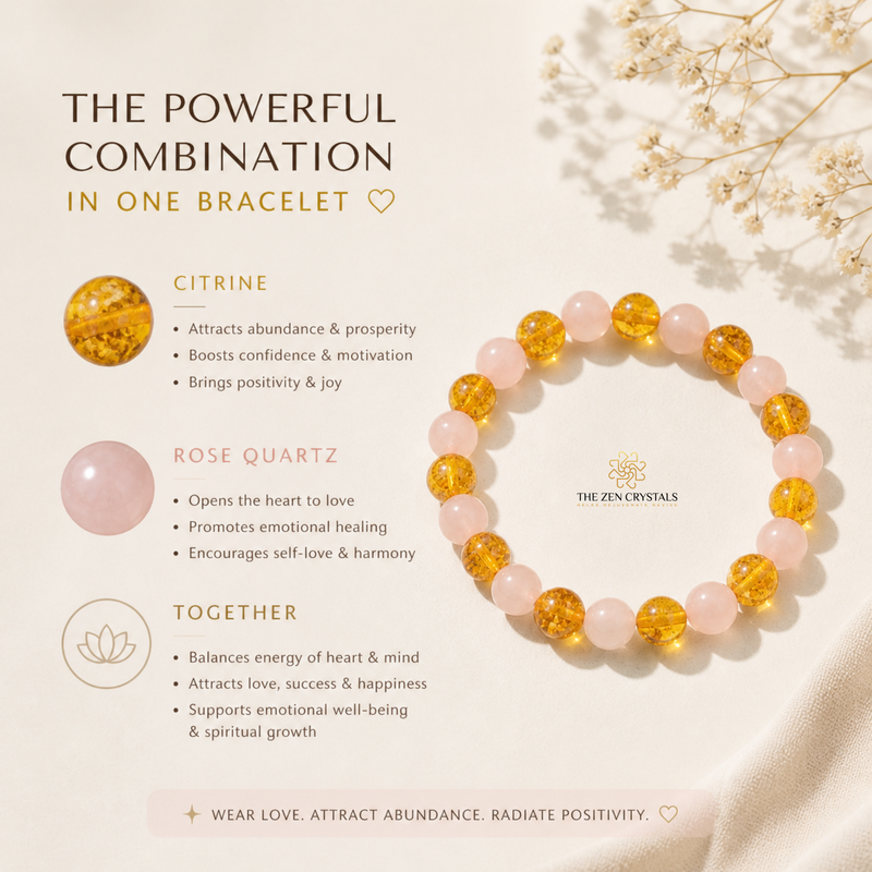 rose quartz and citrine bracelet benefits | the zen crystals 