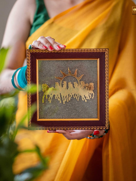 7 Horses Pyrite Frame with Golden Running Horses on Pyrite Base for Success and Prosperity