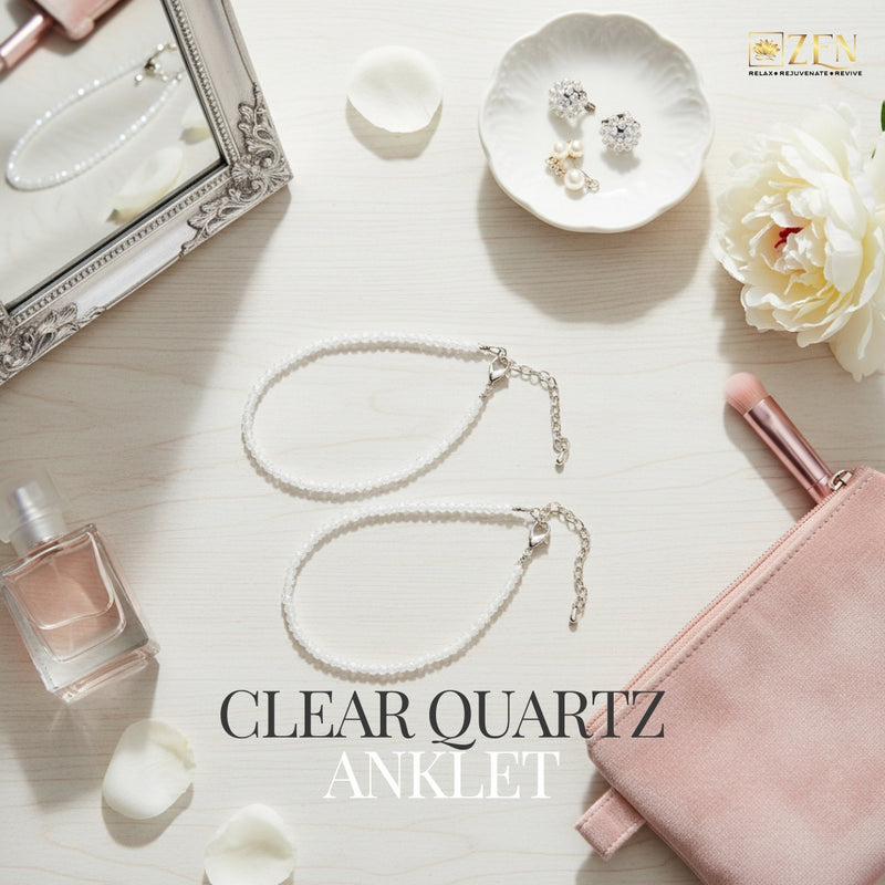 Minimal Clear Quartz Anklet styled for everyday wear and mental clarity