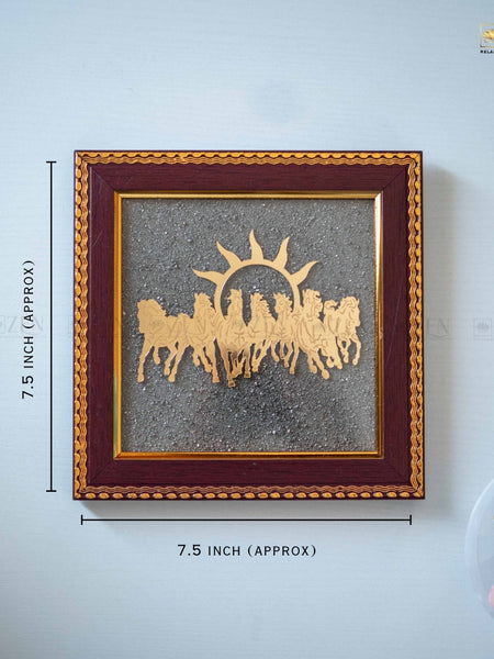 Decorative Pyrite Frame with Seven Galloping Horses for Wealth, Power, and Positive Energy

