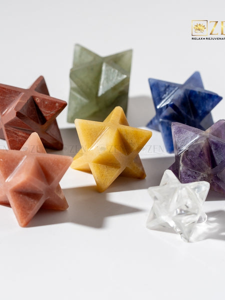 yellow aventurine merkaba on a white background with 'Zen' brand logo.