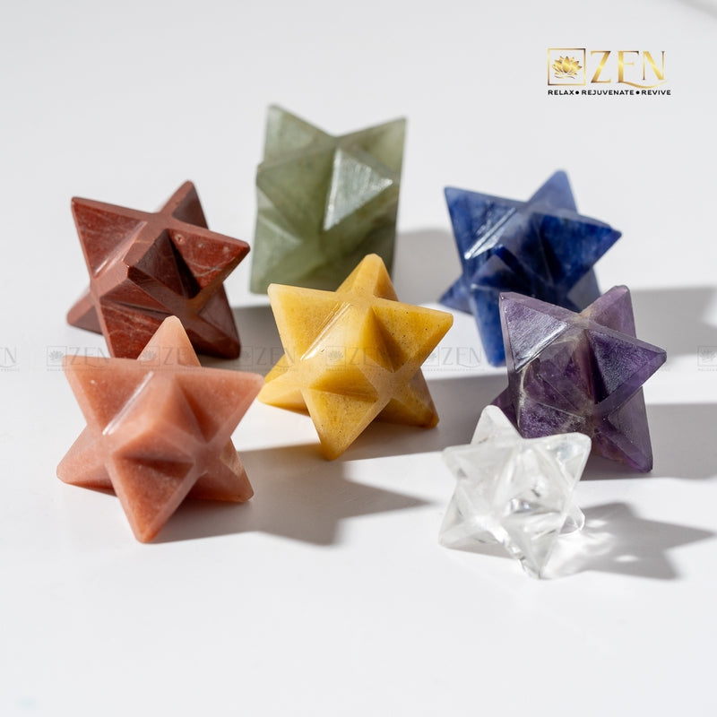 yellow aventurine merkaba on a white background with 'Zen' brand logo.