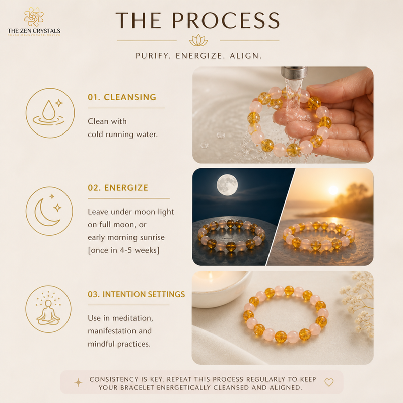 how to cleanse and energize cirtine and rose quartz bracelet | The Zen Crystals