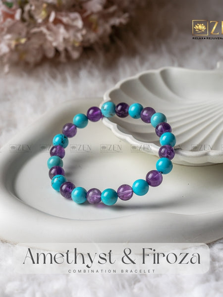 Amethyst & Firoza Combination Bracelet | The Zen Crystals