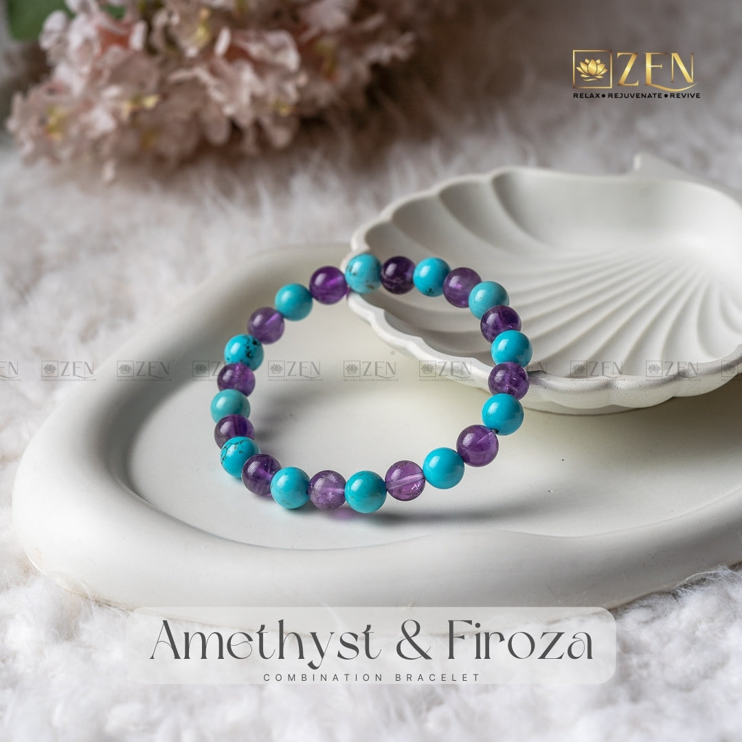 Amethyst & Firoza Combination Bracelet | The Zen Crystals