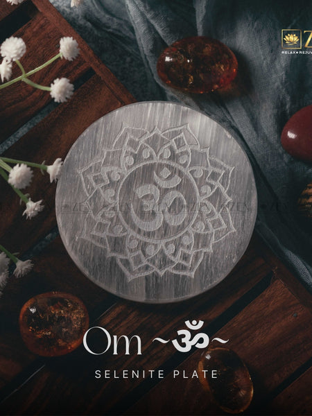 Selenite Plate - OM Symbol | The Zen Crystals