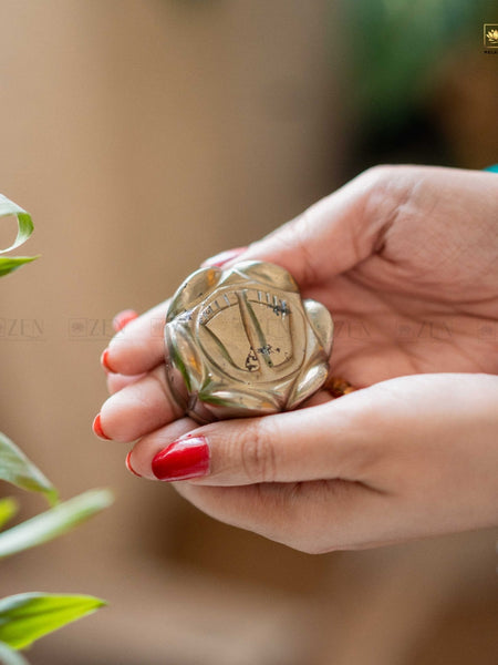 Goddess Laxmi Footprint on Golden Pyrite Lotus Symbolizing Abundance and Success