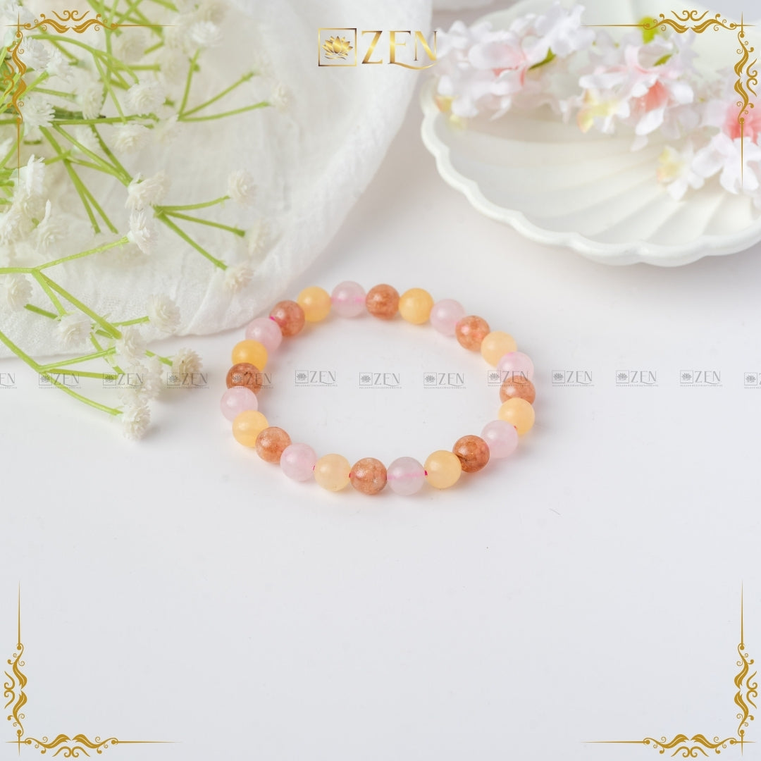 Rose quartz yellow calcite sunstone combination bracelet | the zen crystals