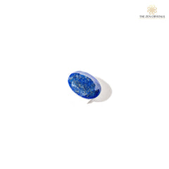 Lapis Lazuli crystal in a white speech bubble with 'The Zen Crystals' logo.