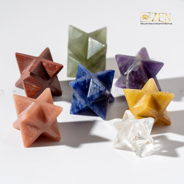 lapis lazuli merkaba on a white background with 'Zen' brand logo.