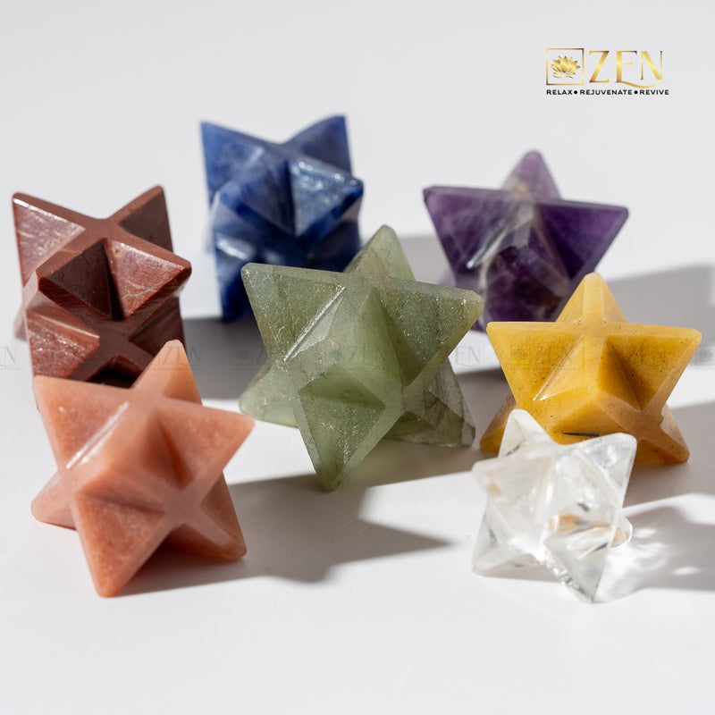 green aventurine merkaba on a white background with 'Zen' brand logo.