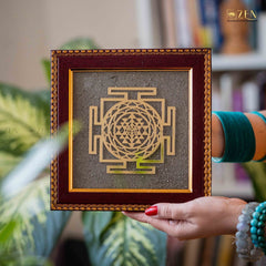 Handcrafted Shri Yantra Frame Featuring Pyrite Particles and MDF Fiber Frame by The Zen Crystals