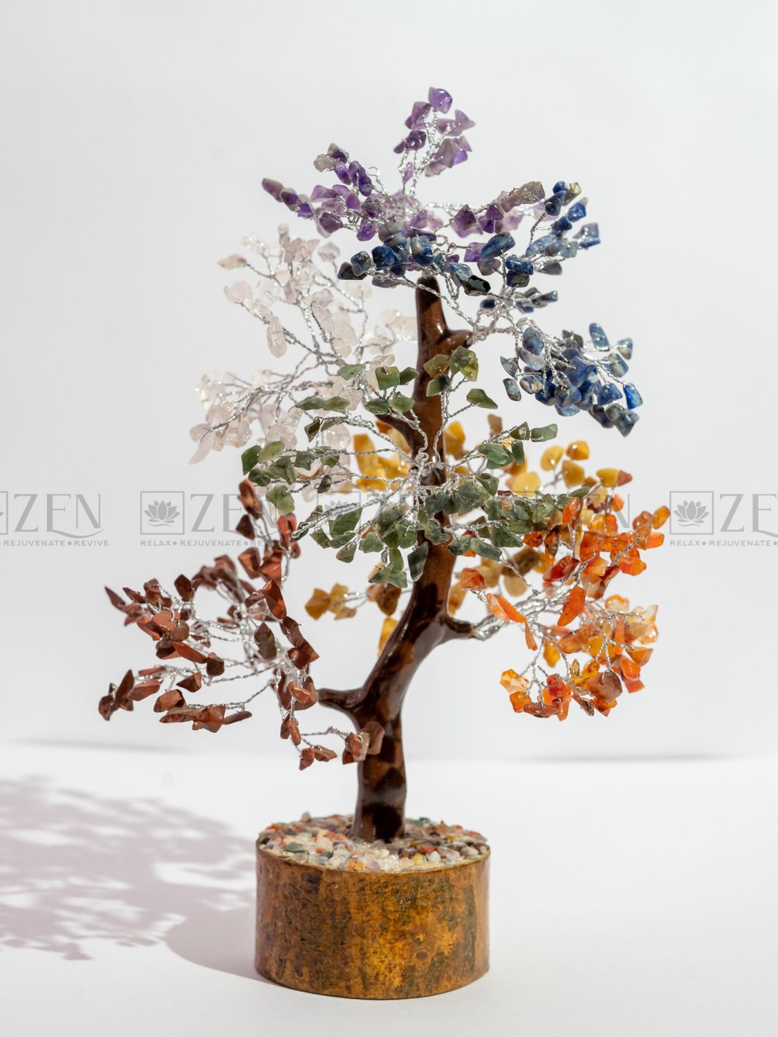 7 Chakra Good Luck Crystal Tree - 500 Chips | Wood Base | For Overall Well Being | The Zen Crystals