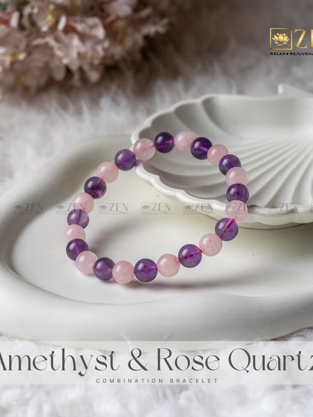 Amethyst & Rose Quartz Combination Bracelet | The Zen Crystals