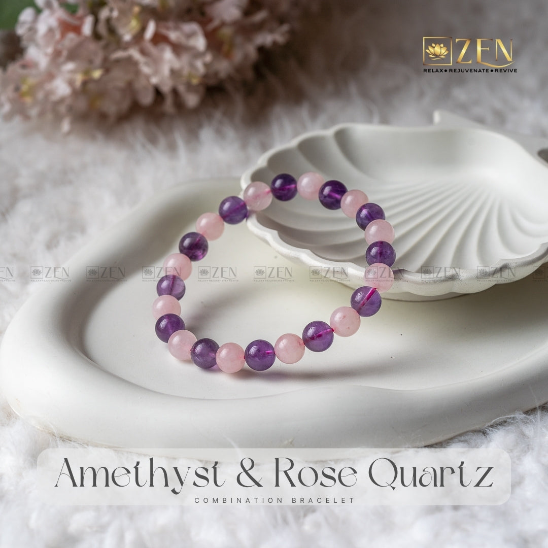 Amethyst & Rose Quartz Combination Bracelet | The Zen Crystals