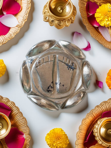 Shri Laxmi Charan Kamal – Pyrite on Lotus Flower for Wealth and Prosperity by The Zen Crystals