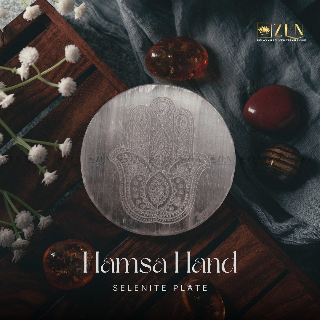 Selenite plate hamsa hand | the zen crystals