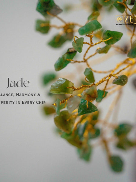 jade stone chip close up on the money magnet tree by the zen crystals