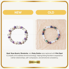 Two Ruling Number (मूलांक) 6 Bracelet on a beige background with text about material changes and benefits.