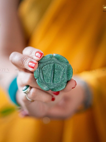 Goddess Laxmi Footprint Crafted in Natural Jade Stone for Abundance and Good Fortune