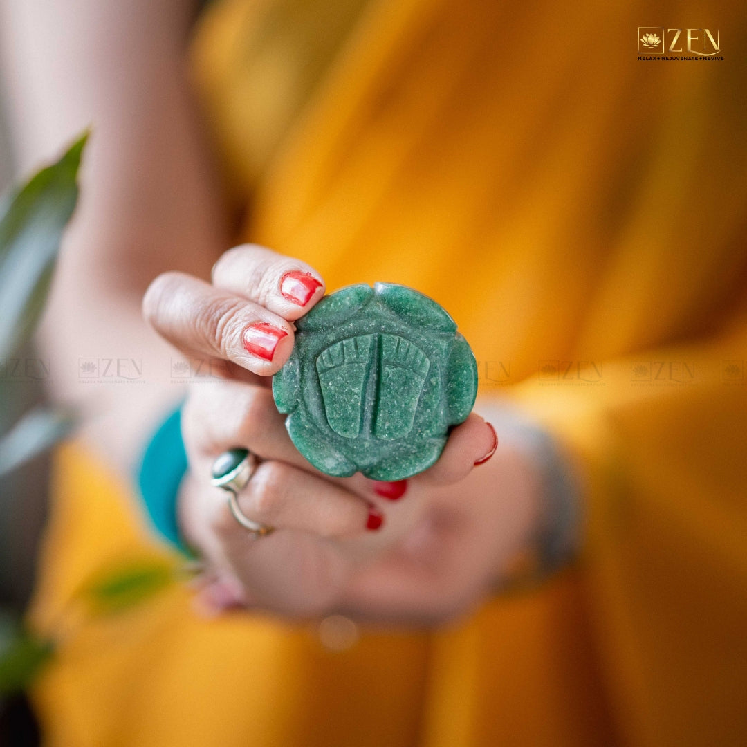 Goddess Laxmi Footprint Crafted in Natural Jade Stone for Abundance and Good Fortune