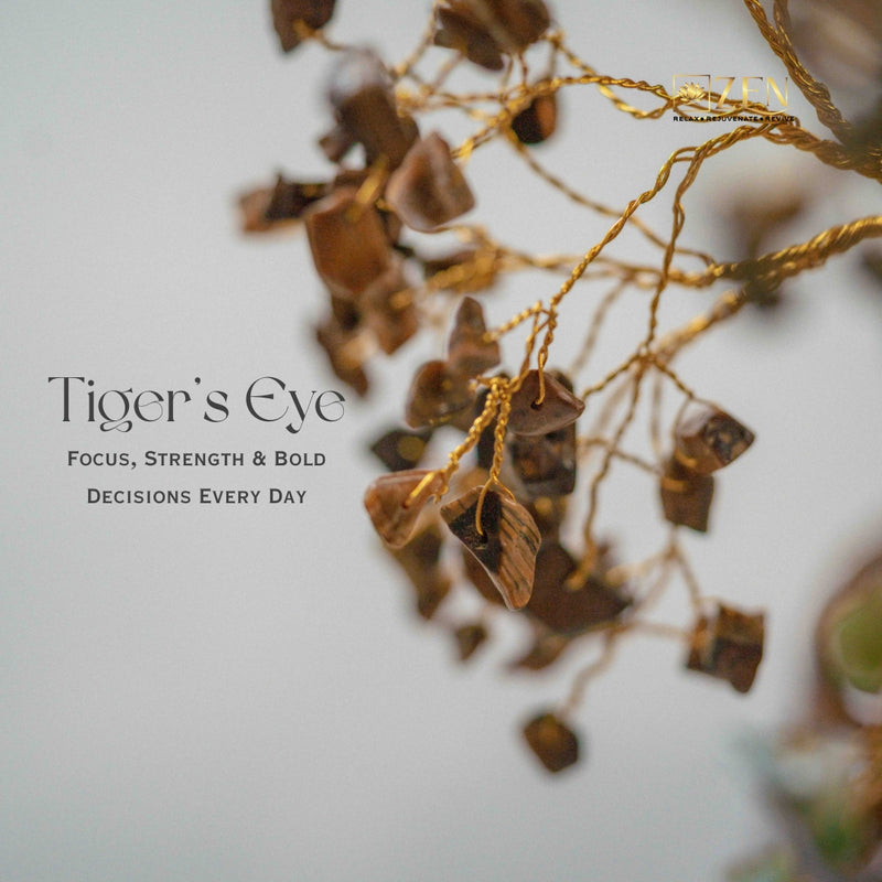 Tiger's Eye stone chip close up on the money magnet tree by the zen crystals