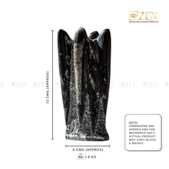 Kuber Stone sculpture with dimensions on a white background, featuring the 'Zen' brand.