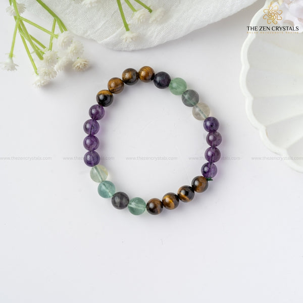 improved concentration energy bracelet on a white surface with 'The Zen Crystals' branding.