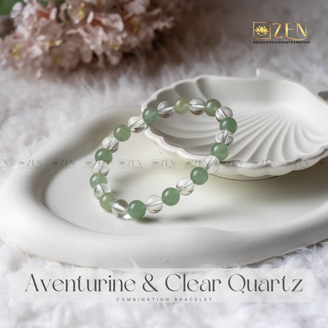 Light Aventurine and Crystal Quartz Necklace and Bracelet shops Set