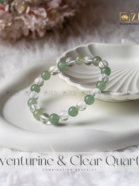 Green Aventurine & Clear Quartz Combination Bracelet | The Zen Crystals