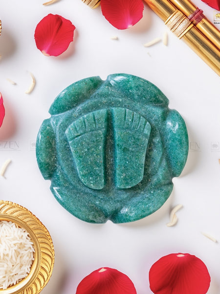 Shri Laxmi Charan Kamal - Jade Footprints of Goddess Laxmi on Green Jade Lotus for Prosperity