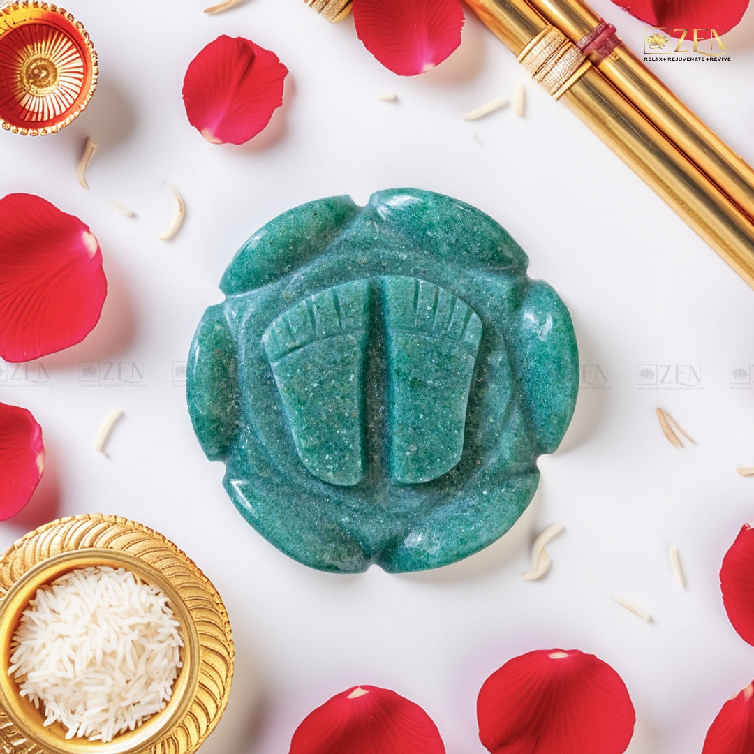 Shri Laxmi Charan Kamal - Jade Footprints of Goddess Laxmi on Green Jade Lotus for Prosperity