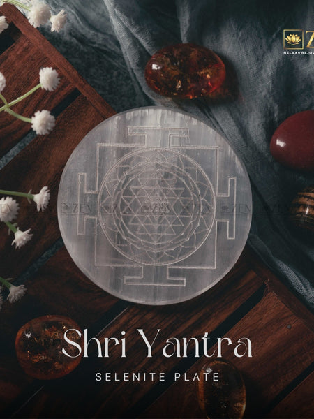Selenite Plate - Shri Yantra Symbol | The Zen Crystals