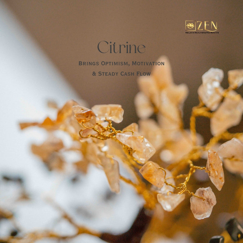 Citrine stone chip close up on the money magnet tree by the zen crystals