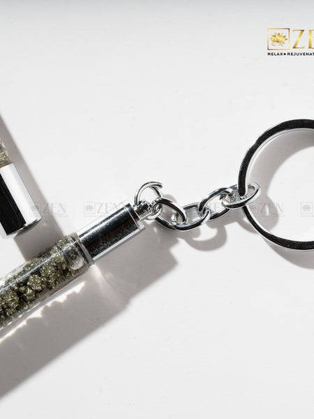 Stylish and modern pyrite crystal keychain for daily positive energy

