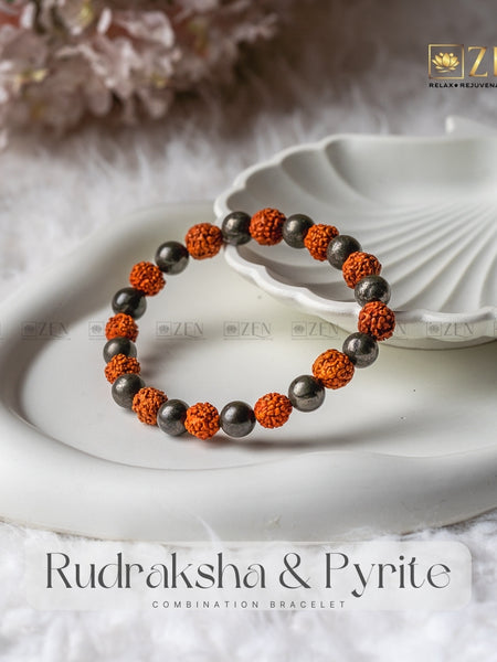 Rudraksha & Pyrite Combination Bracelet | The Zen Crystals