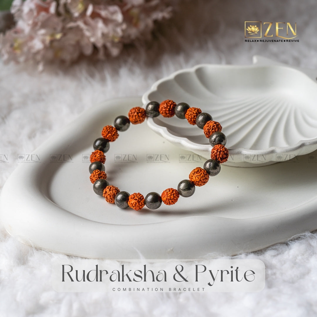 Rudraksha & Pyrite Combination Bracelet | The Zen Crystals